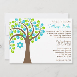 Invitation Arbre de vie Turquoise Bleu Vert Bat mitzvah