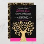 Invitation Arbre des oiseaux vivants Bat mitzvah d'or rose<br><div class="desc">Un arbre de vie élégant invitations Bat mitzvah. Ce design unique présente un faux arbre tourbillon de parties scintillant d'or,  une fleur,  des oiseaux et l'étoile de David. Les dessins sont des illustrations/graphiques à papier plat - PAS VRAIMENT PARTIES SCINTILLANT OR.</div>