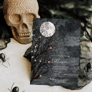 Invitation Arbre d'Halloween Pleine lune foncé et humide
