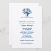 Invitation Arbre d'invitation de Mitzvah de barre de bleu de (Devant / Derrière)