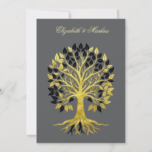 Invitation Arbre d'or de la vie Mariage sophistiqué intempore (Dos)
