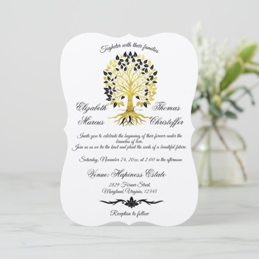 Invitation Arbre d'or de la vie Mariage sophistiqué intempore (Debout devant)