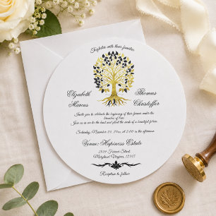 Invitation Arbre d'Or de Vie Mariage Intemporel Sophistiqué