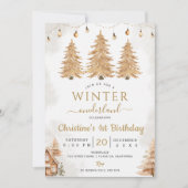 Invitation Arbre d'or Hiver Onederland Noël Anniversaire (Devant)