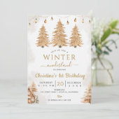 Invitation Arbre d'or Hiver Onederland Noël Anniversaire (Debout devant)