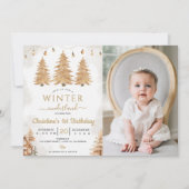 Invitation Arbre d'or Hiver Onederland Noël Anniversaire (Devant)