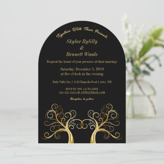 Invitation Arbre d'or moderne (Debout devant)