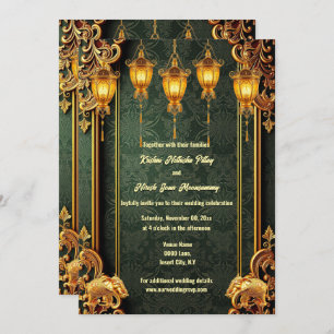 Invitation Arbre d'or vert lanternes d'éléphants indiens flor