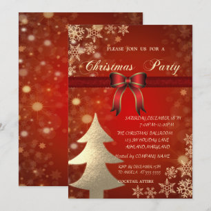 Invitation Arbre doré élégant, fête de Noël d'entreprise à ru