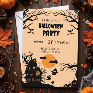 Invitation Arbre Effrayant & Maison Hantée Soirée Halloween