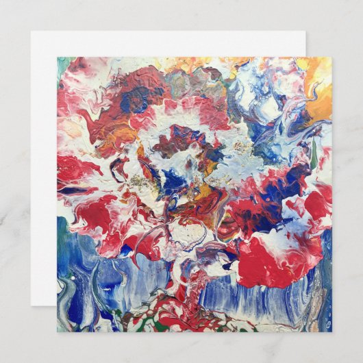 Invitation Arbre en fleurs rouge abstrait bleu bleu jaune Fle (Devant / Derrière)