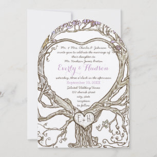 Invitation Arbre en forme de cœur en lavande lilas pastel