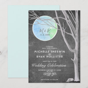 Invitation Arbre et Lune de Mariage sur Tableau Noir Rustique