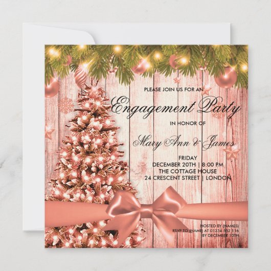 Invitation Arbre et ruban de la fête d'engagement pour l'or r (Devant)