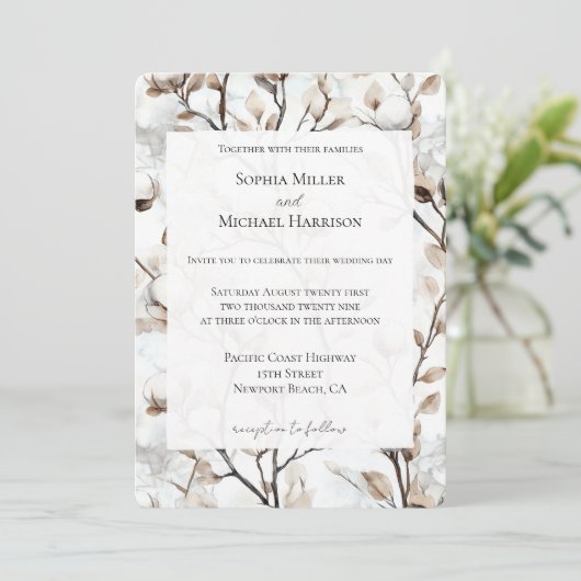 Invitation Arbre Fleurissant Blanc Romantique Mariage (Debout devant)
