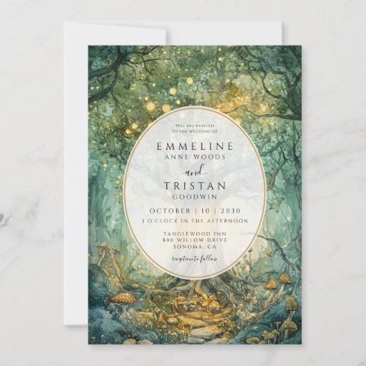 Invitation Arbre forestier enchanté Mariage or (Devant)