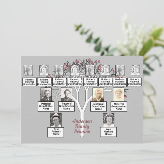 Invitation Arbre fractal rose 3 Génération Famille Réunion Gr (Debout devant)