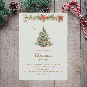 Invitation Arbre garland rouge floraux vert fête de Noël
