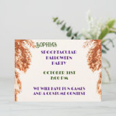 Invitation Arbre gothique d'Halloween orange et blanc (Debout devant)