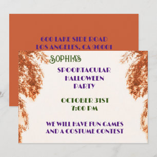 Invitation Arbre gothique d'Halloween orange et blanc