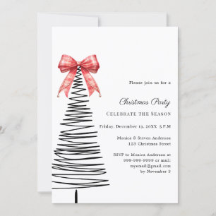 Invitation Arbre gribouillé moderne ruban tartan rouge Fête d