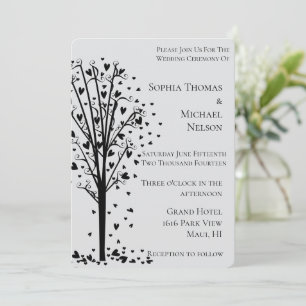 Invitation Arbre gris de coeurs romantiques chic pour mariage
