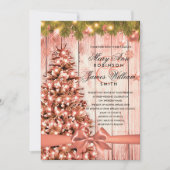 Invitation Arbre, lumières et ruban Mariage de Noël en or ros (Devant)