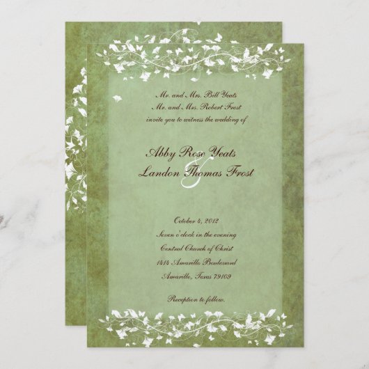 Invitation Arbre marbré vert d'or (Devant / Derrière)