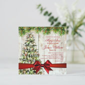 Invitation Arbre Mariage de Noël, Lumières et Ruban Rouge (Debout devant)