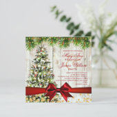 Invitation Arbre Mariage de Noël, Lumières et Ruban Rouge (Debout devant)