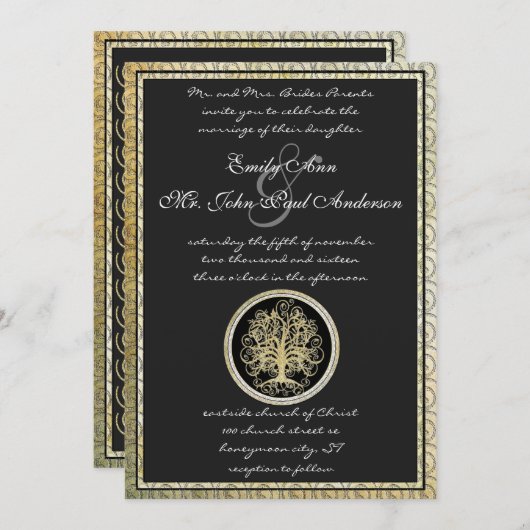 Invitation Arbre métallique or Mariage frontière or Arbre mét (Devant / Derrière)