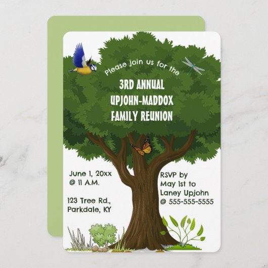 Invitation Arbre modifiable et fête de retrouvailles familial (Devant / Derrière)