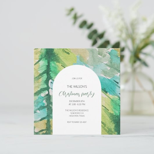 Invitation Arbre Motif d'aquarelle de Noël artistique (Debout devant)
