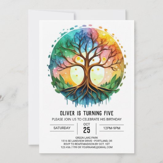 Invitation Arbre naturel moderne de vie Anniversaire (Devant)