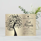 Invitation Arbre noir bat mitzvah de vie Script Gold Foil (Debout devant)