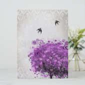 Invitation Arbre oiseaux mariage feuille coeur radiant violet (Debout devant)