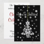 Invitation Arbre ornement et flocons de neige (Devant / Derrière)