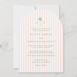 Invitation Arbre Palmier Tropical Mariage Rose Arc Stripe