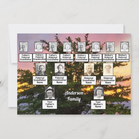 Invitation Arbre photo de trois générations avec coucher de s (Devant)