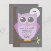 Invitation Arbre pourpre de hibou de fête d'anniversaire de (Devant / Derrière)