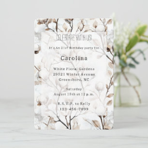 Invitation Arbre romantique joli à fleurs blanches Anniversai