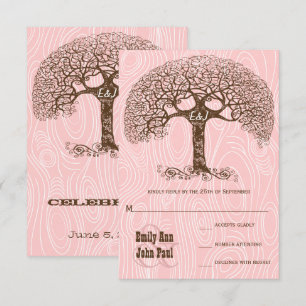Invitation Arbre Rose Millénaire Poussiéreux Mariage RSVP Boi