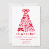 Invitation Arbre Rose Moderne Ruban Rouge 1er Anniversaire (Devant)