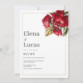 Invitation Arbre rouge or vert pivoines mariage floral (Devant)