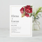 Invitation Arbre rouge or vert pivoines mariage floral (Debout devant)