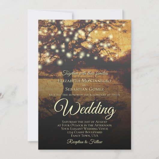 Invitation Arbre rustique avec cordes de lumière Mariage élég (Devant)