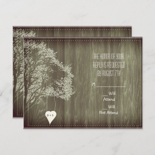 Invitation Arbre Rustique Avec Mariage Coeur R.S.V.P. Invitat (Devant / Derrière)