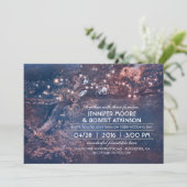 Invitation Arbre Rustique Chaîne Lumières Mariage Bleu Forêt (Debout devant)