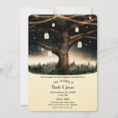 Invitation Arbre rustique de nuit avec lumières et mariés aux (Devant)