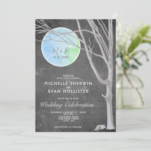 Invitation Arbre rustique et Mariage de lune (Debout devant)